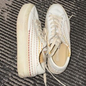 Soludos Women’s White Leather Sneakers with Yellow Trim